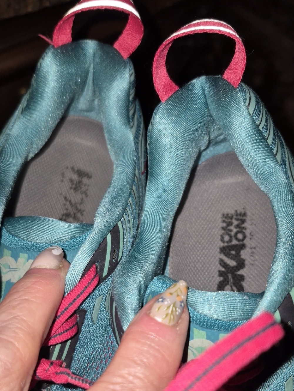 Hoka One Ones Womens Sz 12. Teal Running Shoes with Coral Laces. VGC.(#2016D) - Picture 13 of 14